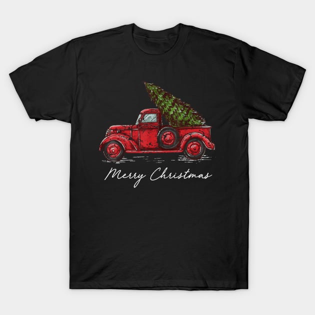 Merry Christmas Retro Vintage Red Truck T-Shirt by Soema